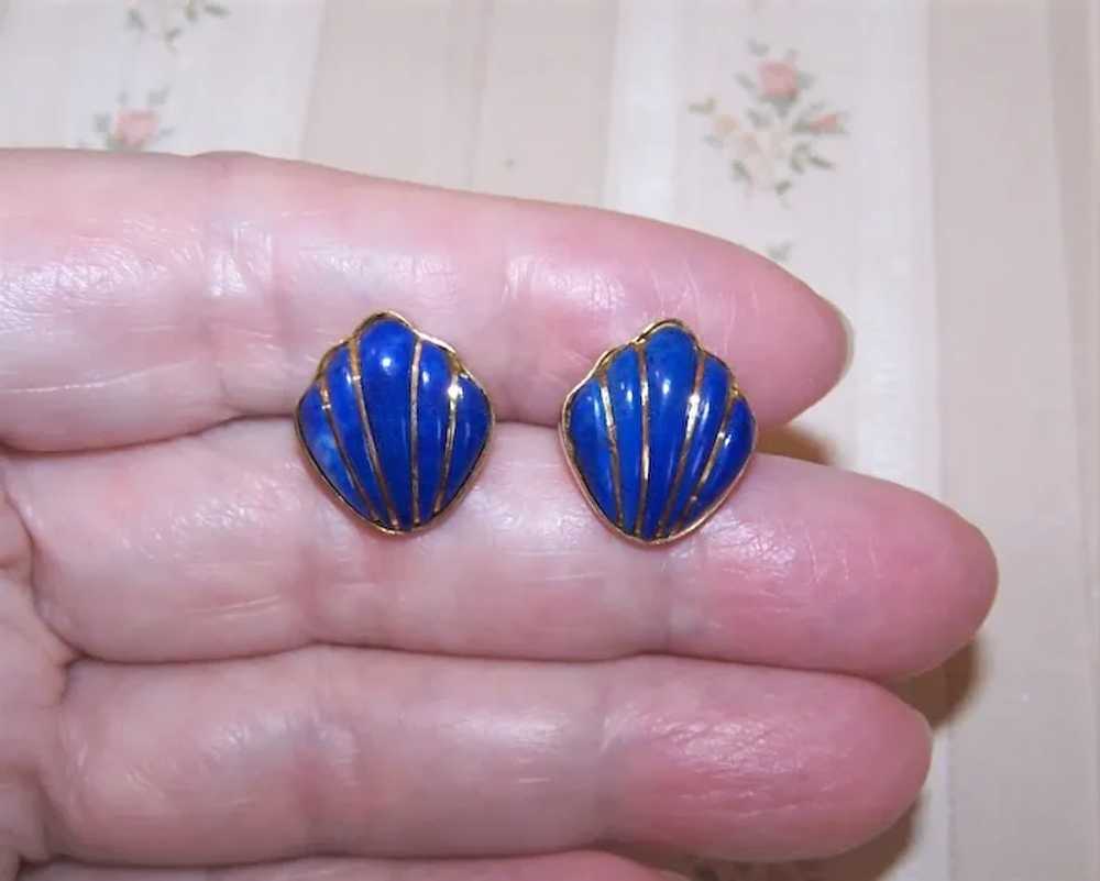 14K Gold Wire Wrapped Lapis Lazuli Pierced Earrin… - image 5