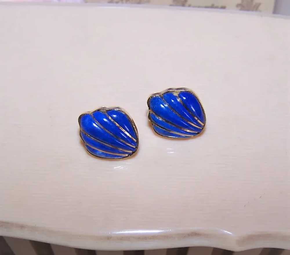 14K Gold Wire Wrapped Lapis Lazuli Pierced Earrin… - image 6