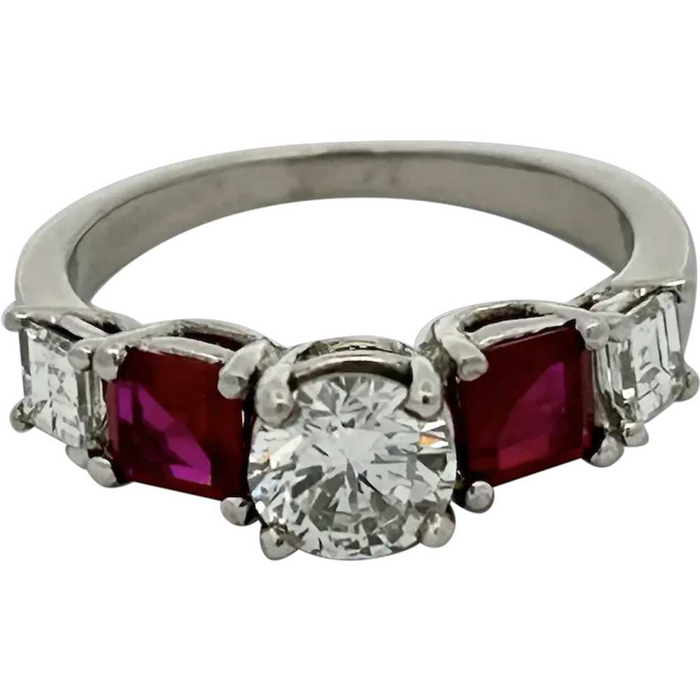 Vintage Estate Ruby & Diamond 5 Stone Wedding Rin… - image 1