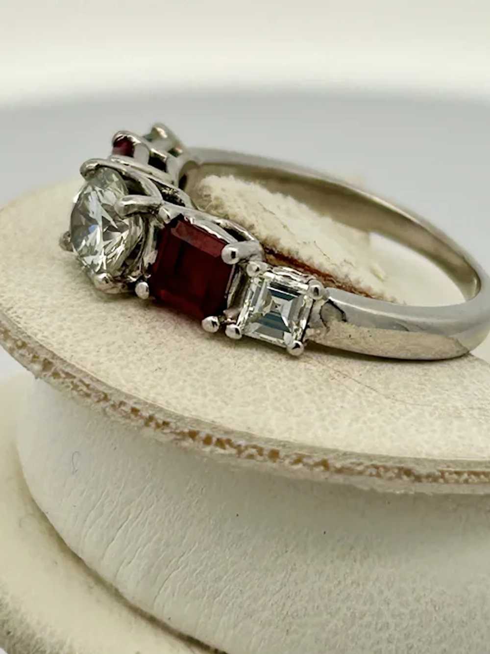 Vintage Estate Ruby & Diamond 5 Stone Wedding Rin… - image 2