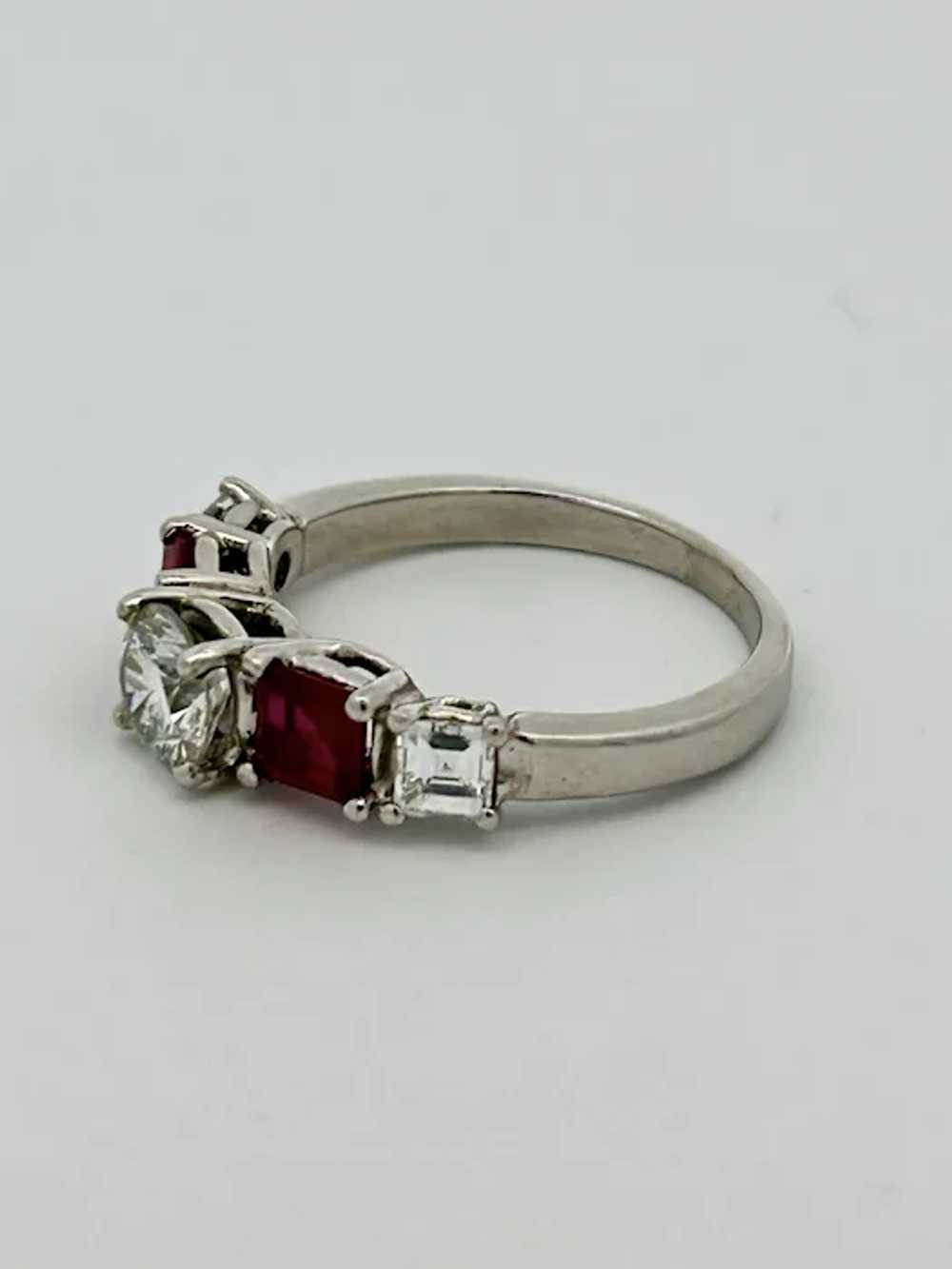 Vintage Estate Ruby & Diamond 5 Stone Wedding Rin… - image 3