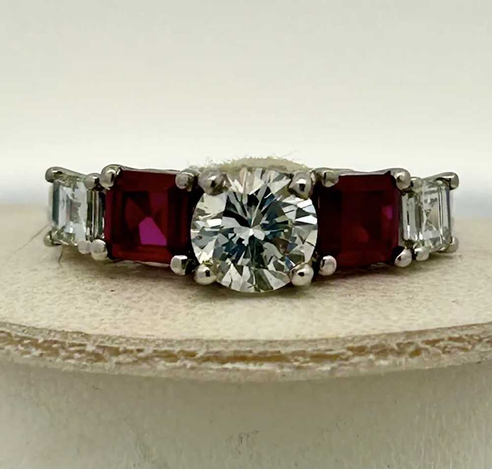 Vintage Estate Ruby & Diamond 5 Stone Wedding Rin… - image 4