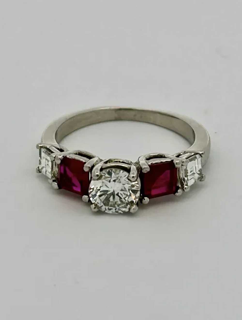 Vintage Estate Ruby & Diamond 5 Stone Wedding Rin… - image 5