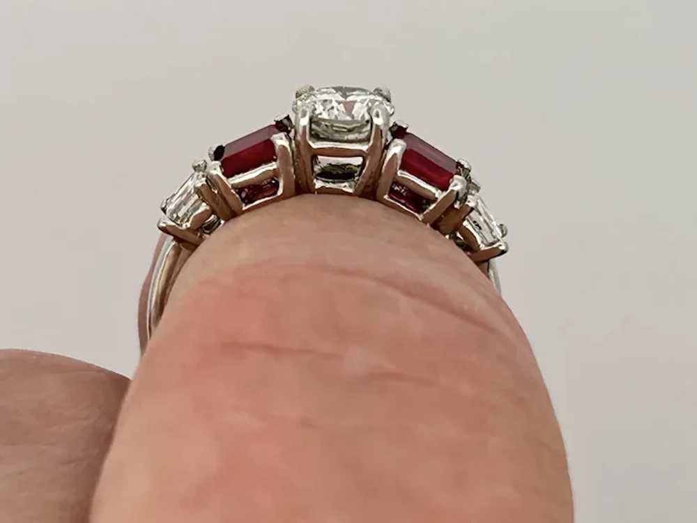 Vintage Estate Ruby & Diamond 5 Stone Wedding Rin… - image 6