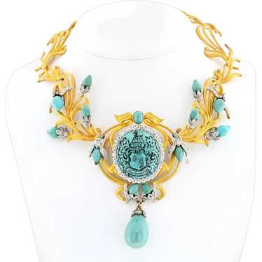 18K Yellow Gold Persian Turquoise Antique Diamond… - image 1