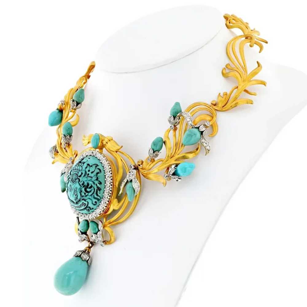 18K Yellow Gold Persian Turquoise Antique Diamond… - image 2