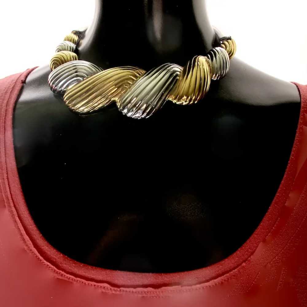 Vintage Alexis Kirk Gold and Silver Tone Ribbed W… - image 2