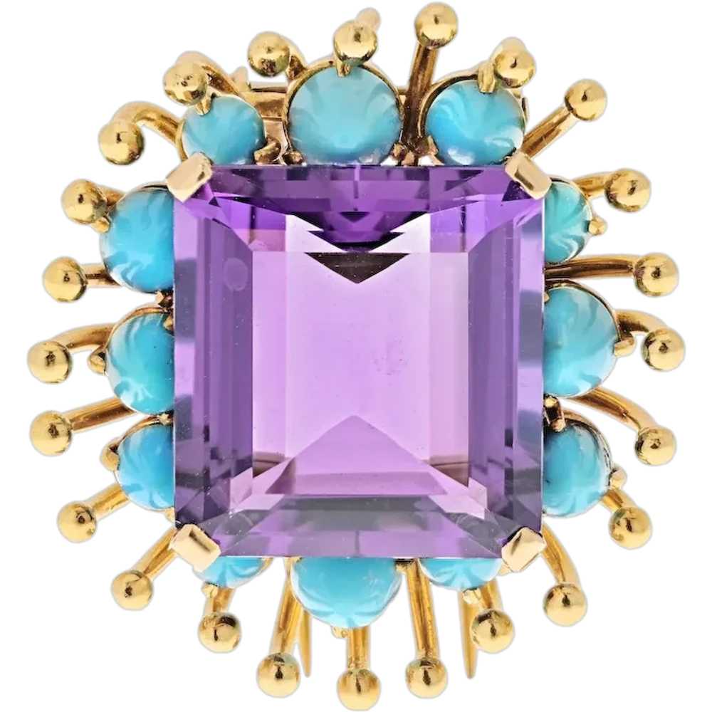 Verdura 18K Yellow Gold Turquoise Amethyst Brooch… - image 1