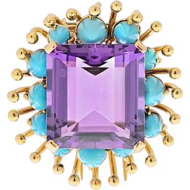 Verdura 18K Yellow Gold Turquoise Amethyst Brooch… - image 1