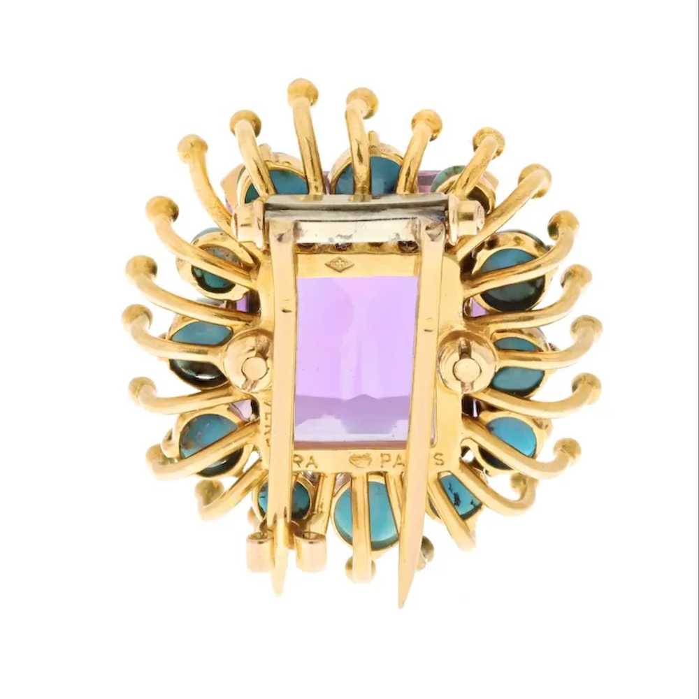 Verdura 18K Yellow Gold Turquoise Amethyst Brooch… - image 4