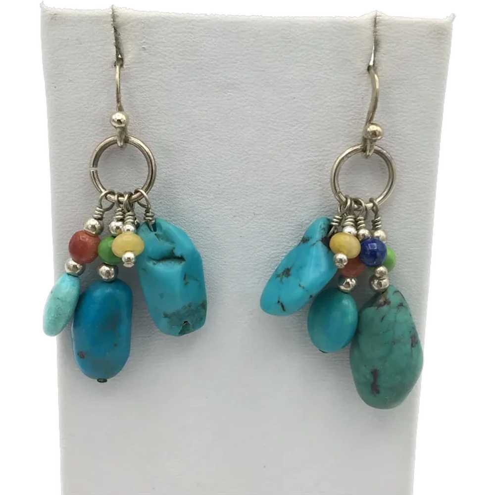 Sterling Silver Turquoise Dangle Earrings - image 1