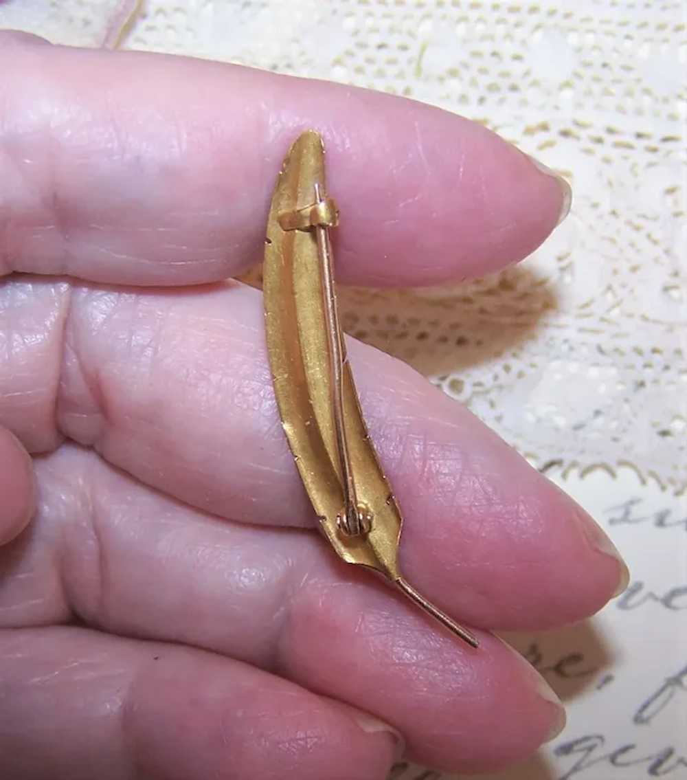 Art Nouveau 14K Gold Natural Pearl Feather Pin Br… - image 7