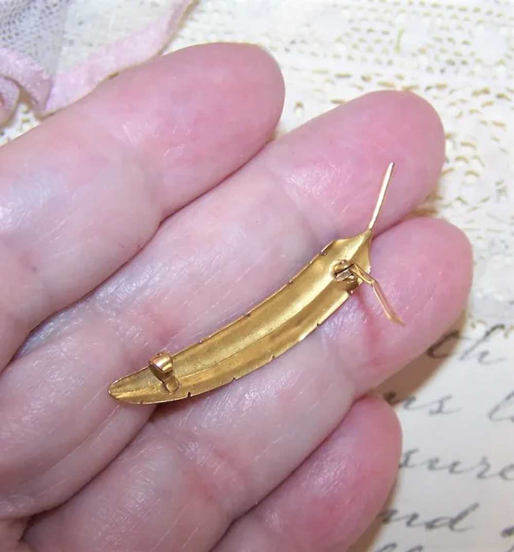 Art Nouveau 14K Gold Natural Pearl Feather Pin Br… - image 8