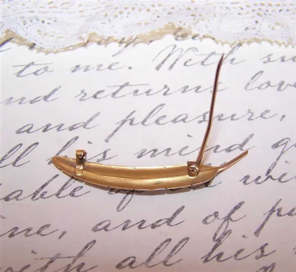 Art Nouveau 14K Gold Natural Pearl Feather Pin Br… - image 9