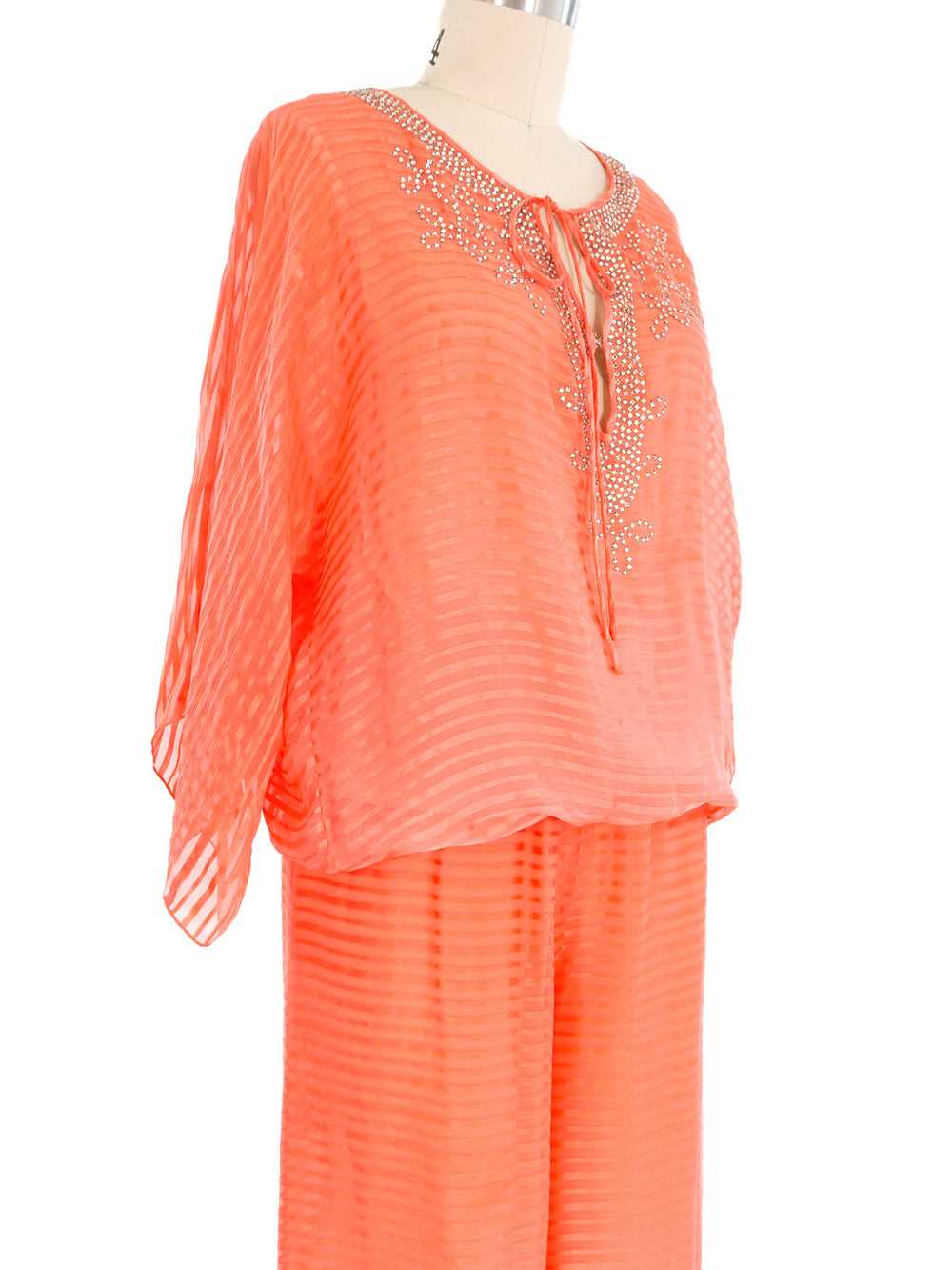 Oscar de la Renta Embellished Coral Silk Ensemble - image 2