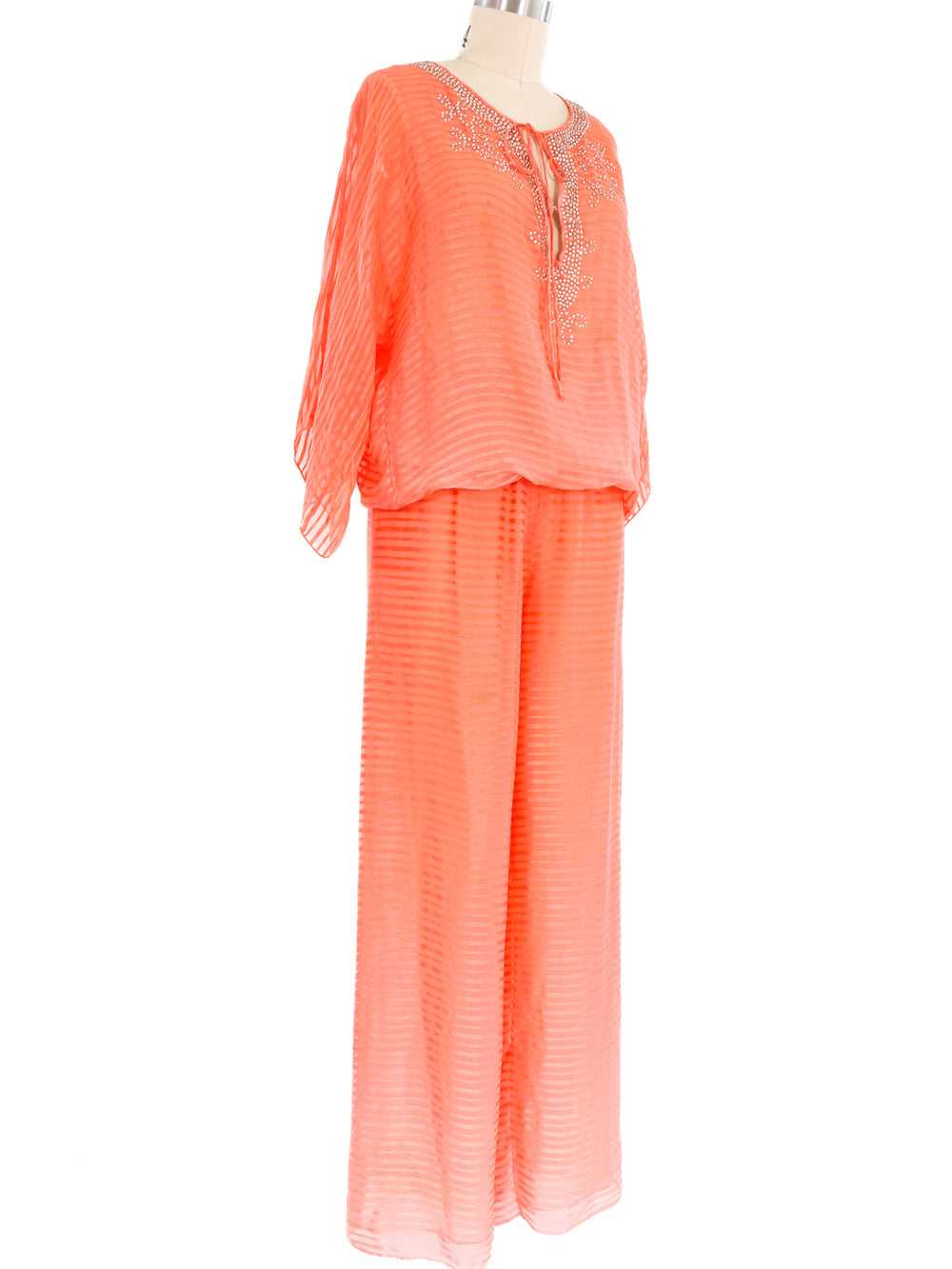 Oscar de la Renta Embellished Coral Silk Ensemble - image 3