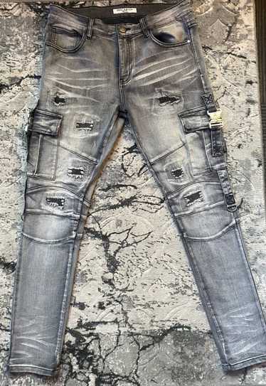 Streetwear × Vintage Grey Jeans with Buckle sides