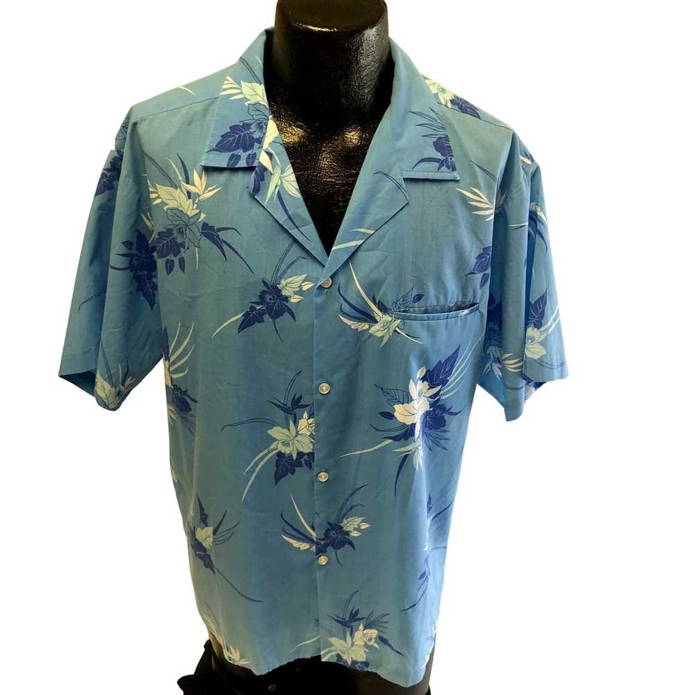 Unkwn 80's Rai Nani HAWAII Blue FLORAL Hawaiian A… - image 1