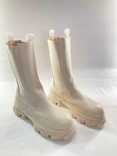 Unbrnd WIDE FIT Female Calf High Boots Beige Size 