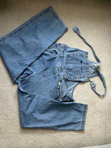 VINTAGE 90's Silver Jeans light khaki flare overalls. Rare.