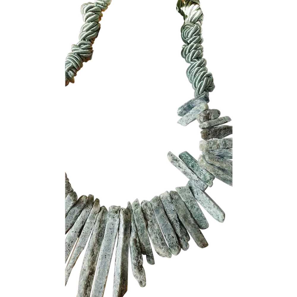 Gorgeous necklace with moss agate spikes and silk… - image 1