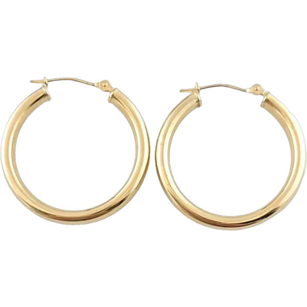 Vintage 14K Yellow Gold Round Hoop Earrings - image 1