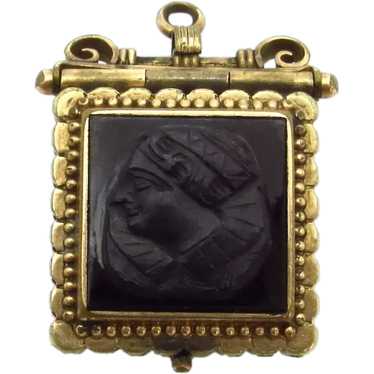 Victorian Bloodstone and Carved Onyx Locket Fob Pe
