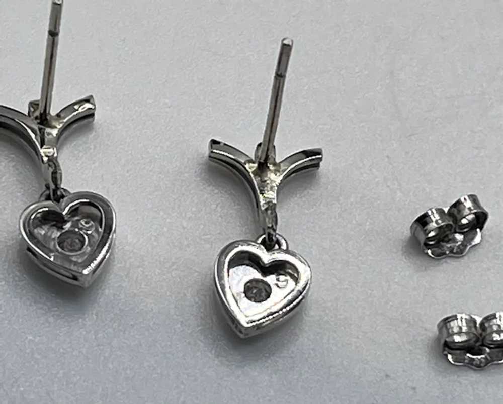 14K White Gold Stud Earrings with Heart Shaped Dr… - image 7