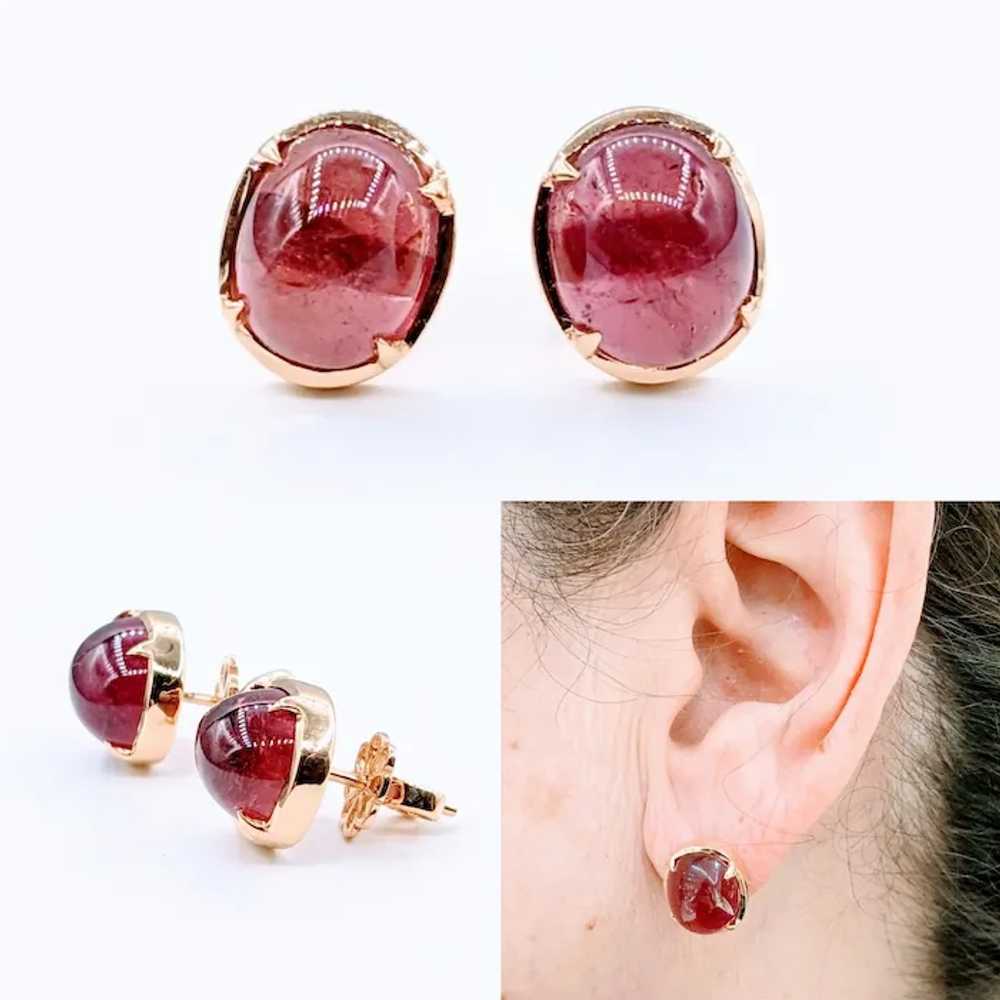 Captivating 18k Cabochon Pink Tourmaline Stud Ear… - image 2