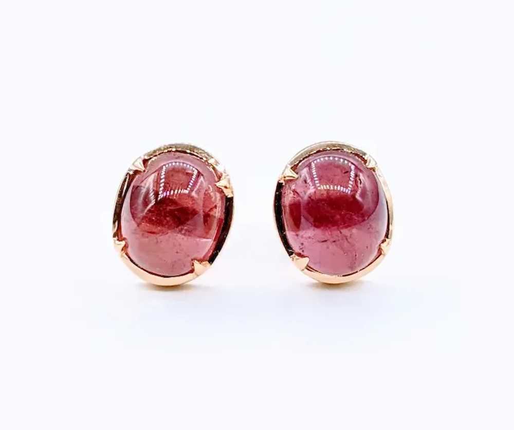 Captivating 18k Cabochon Pink Tourmaline Stud Ear… - image 4