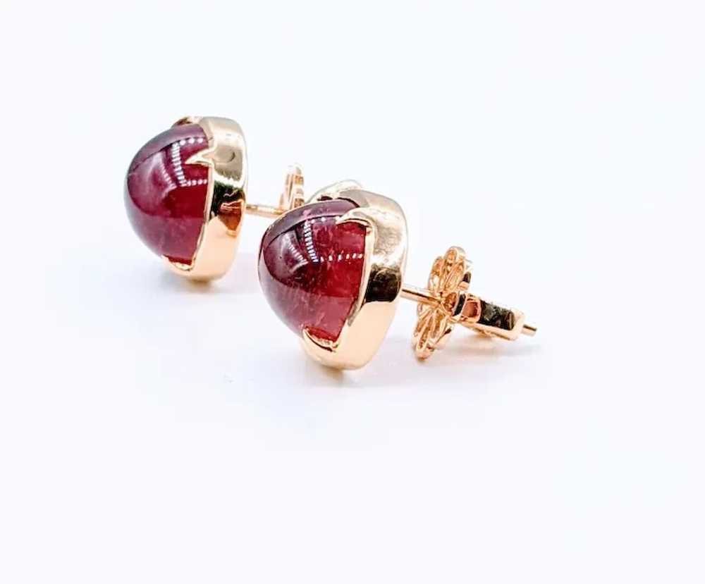 Captivating 18k Cabochon Pink Tourmaline Stud Ear… - image 5