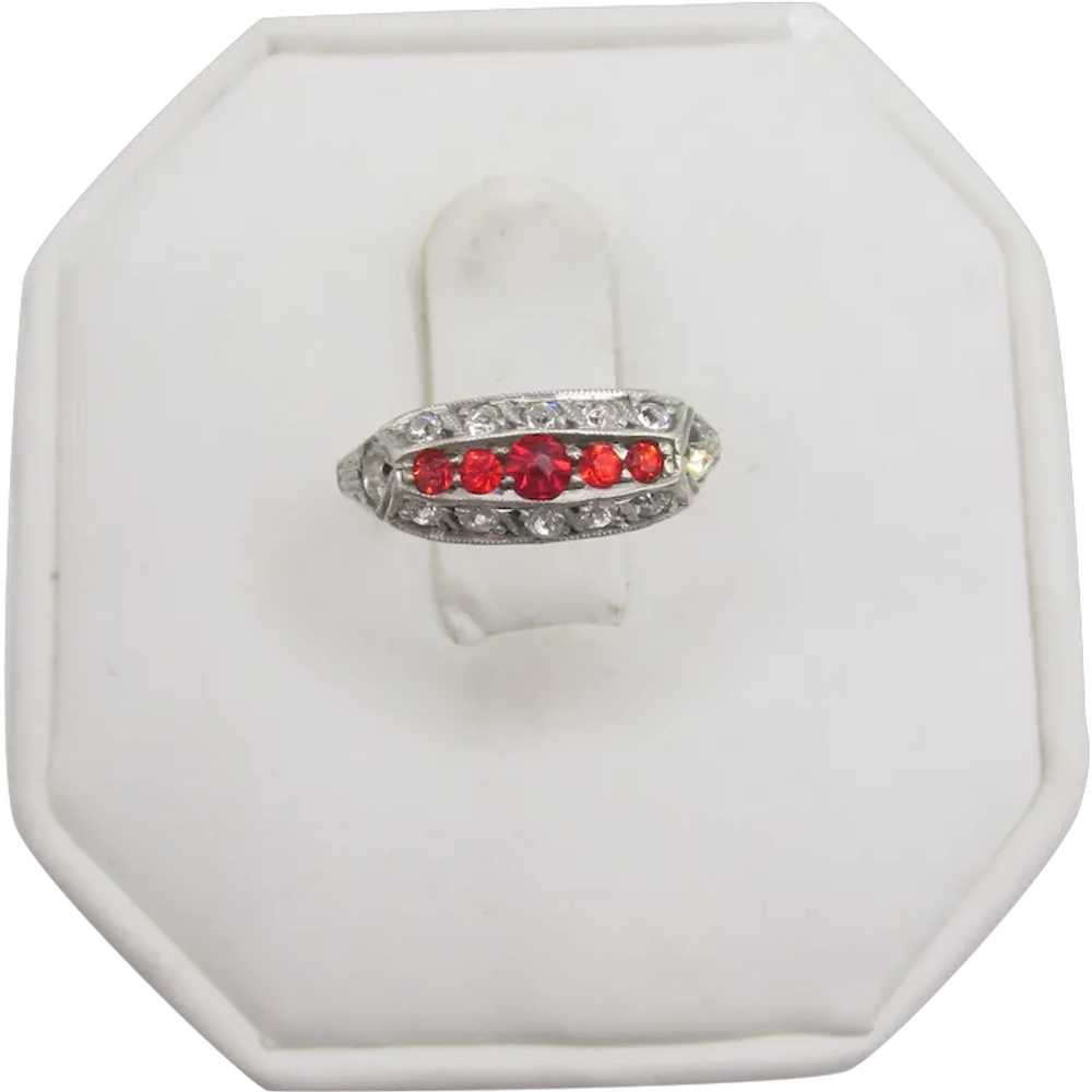 Authentic 1920s Art Deco 9ct Five Stone Red and C… - image 1