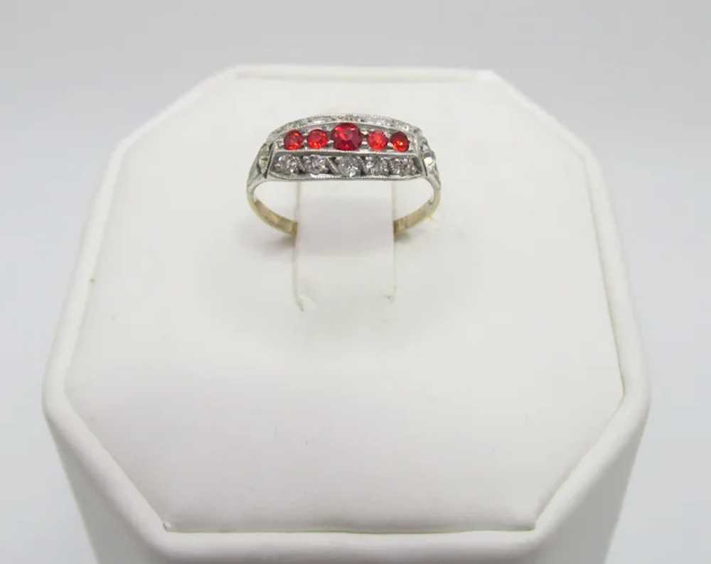 Authentic 1920s Art Deco 9ct Five Stone Red and C… - image 2
