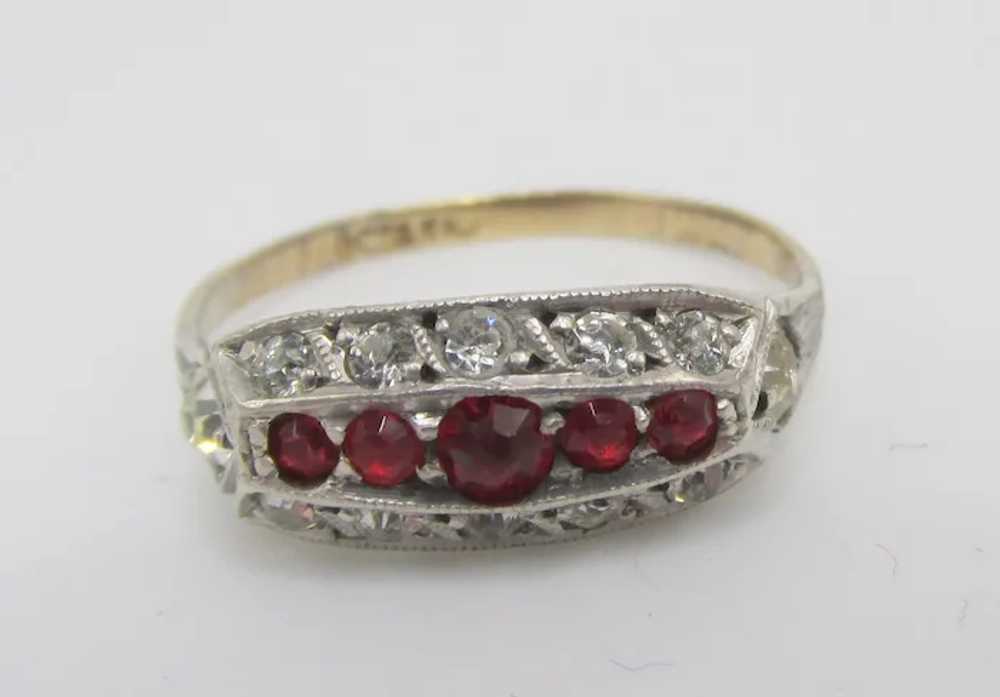 Authentic 1920s Art Deco 9ct Five Stone Red and C… - image 3
