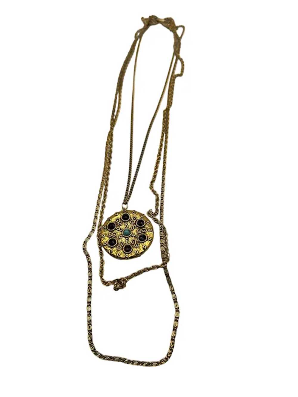 Goldette Rhinestone Locket Triple Strand Necklace… - image 4