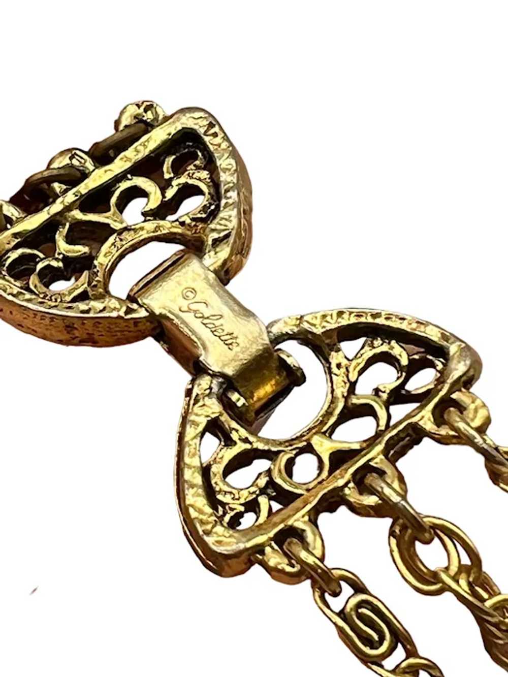 Goldette Rhinestone Locket Triple Strand Necklace… - image 5