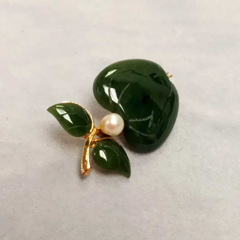 Vintage Swoboda Jade Cultured Pearl Apple Brooch - image 10