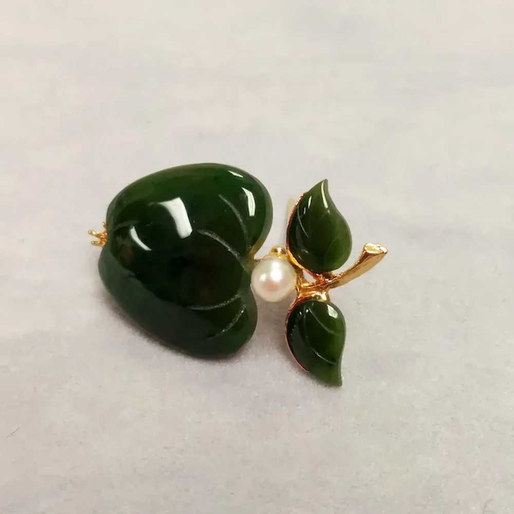 Vintage Swoboda Jade Cultured Pearl Apple Brooch - image 11