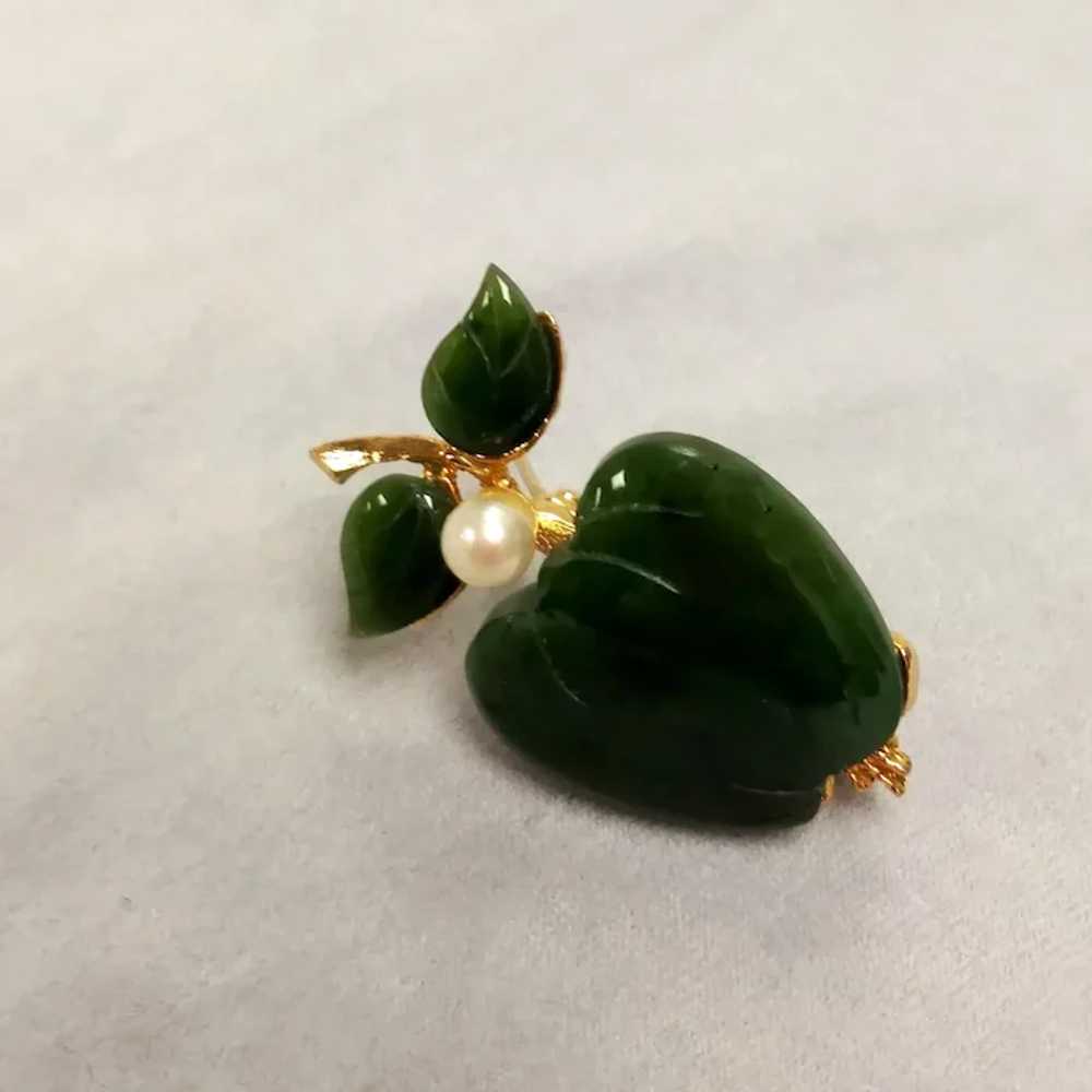 Vintage Swoboda Jade Cultured Pearl Apple Brooch - image 5