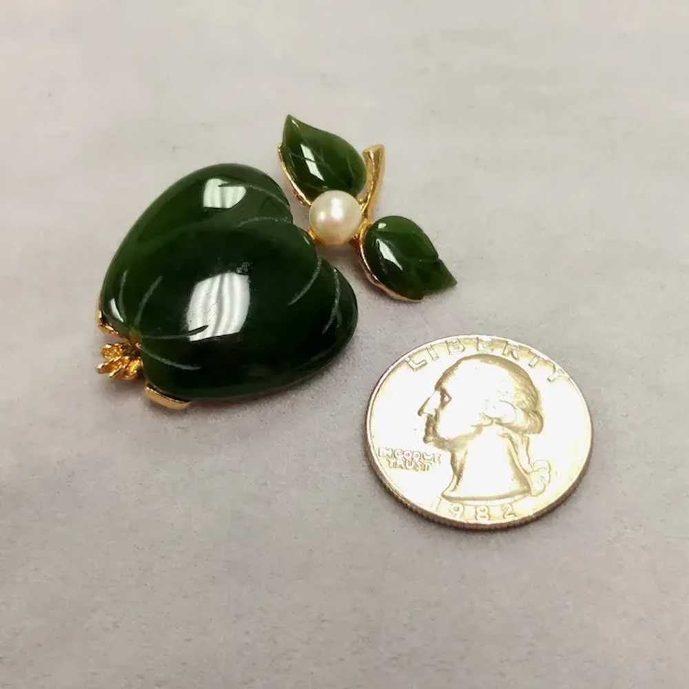 Vintage Swoboda Jade Cultured Pearl Apple Brooch - image 8