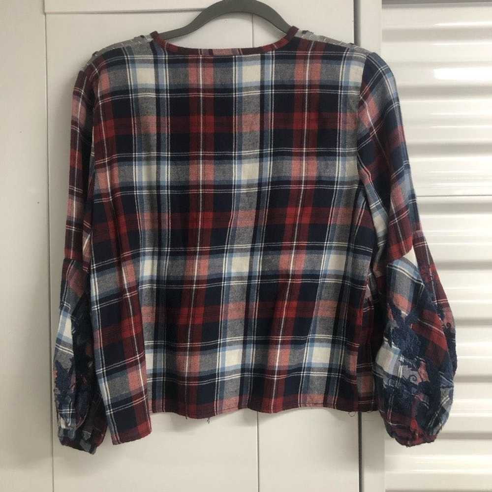 Zara ZARA Basic Red Blue Plaid Blouse with Flower… - image 3