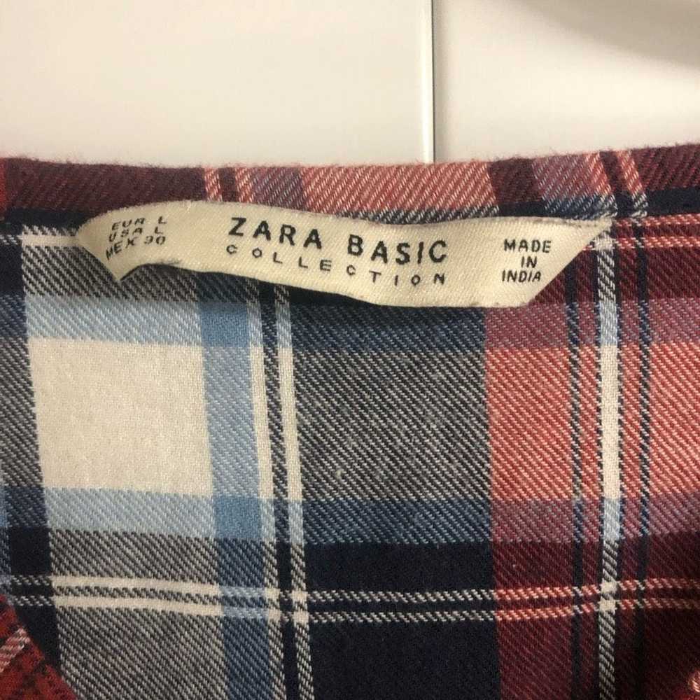 Zara ZARA Basic Red Blue Plaid Blouse with Flower… - image 4