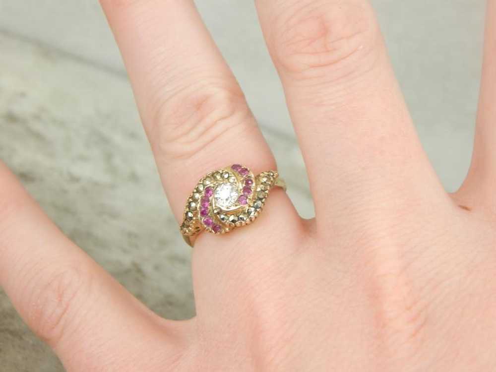 Antique Victorian Ruby and Marcasite Ring with Di… - image 4