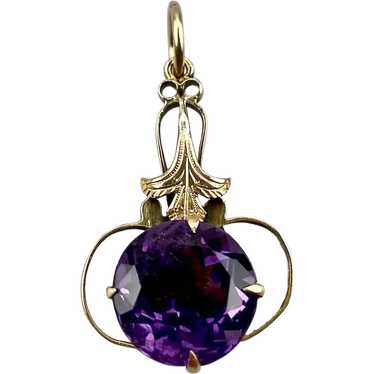 Large Synthetic Amethyst Pendant Gold Filled Sett… - image 1