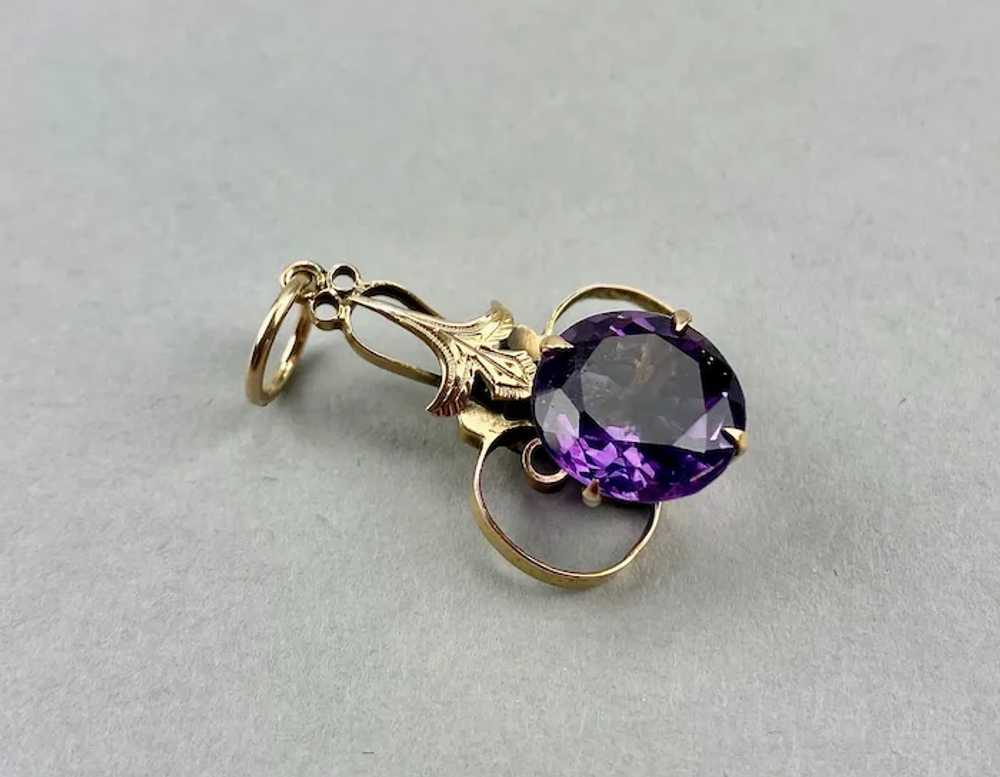 Large Synthetic Amethyst Pendant Gold Filled Sett… - image 2