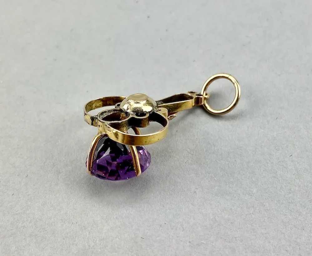 Large Synthetic Amethyst Pendant Gold Filled Sett… - image 5