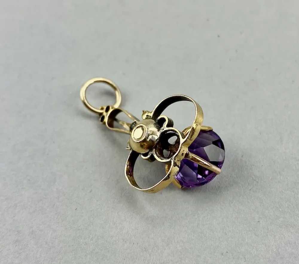 Large Synthetic Amethyst Pendant Gold Filled Sett… - image 6