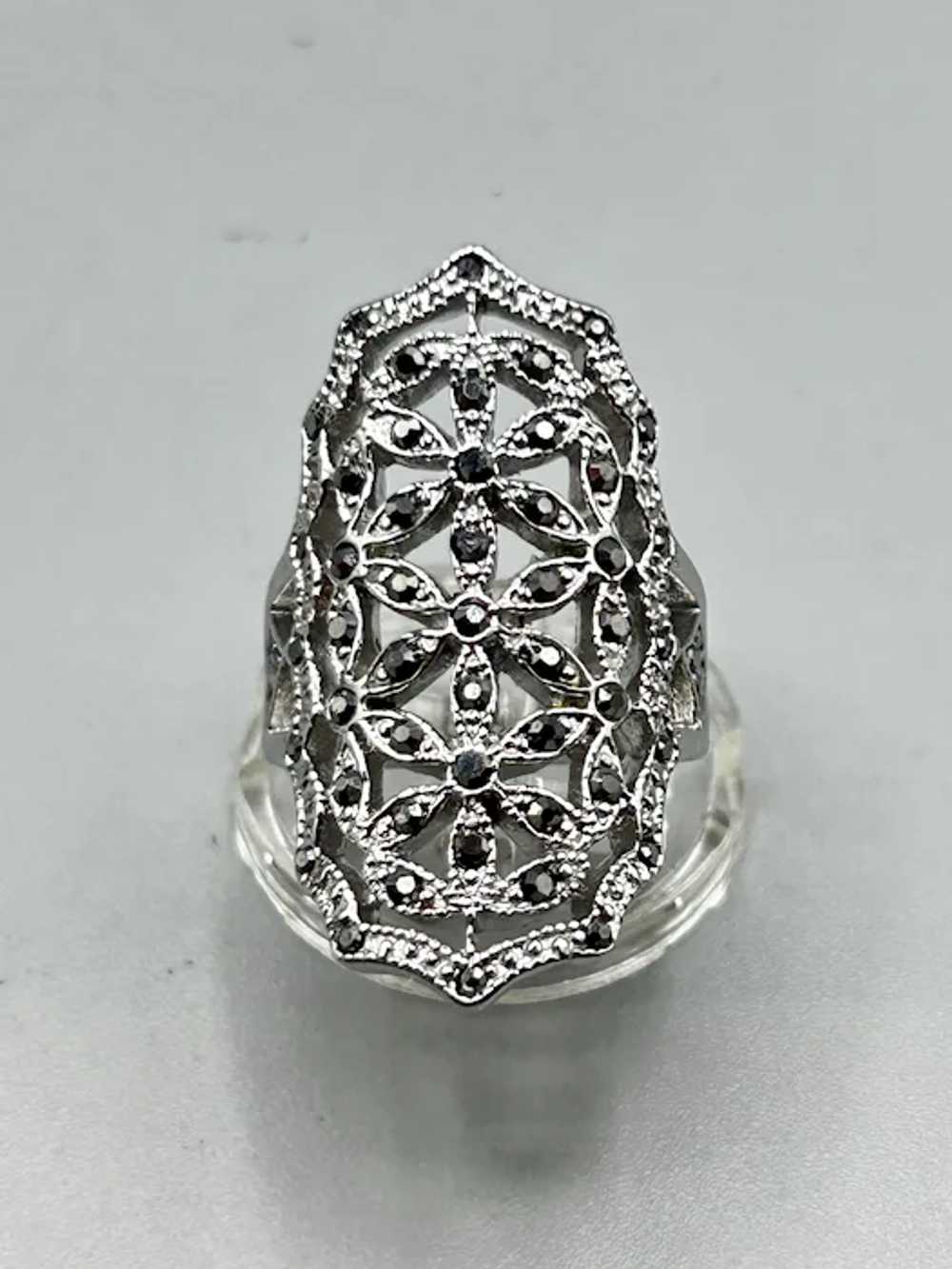 Marcasites Ring Size 7.5 Elongated Face Silver To… - image 2