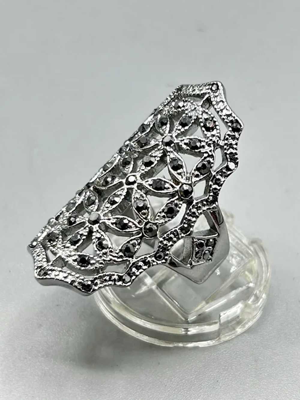 Marcasites Ring Size 7.5 Elongated Face Silver To… - image 3