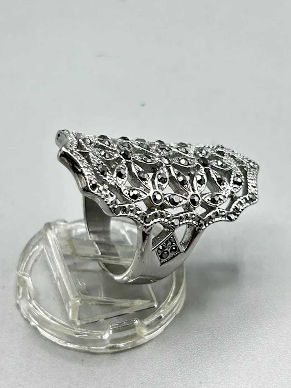 Marcasites Ring Size 7.5 Elongated Face Silver To… - image 5